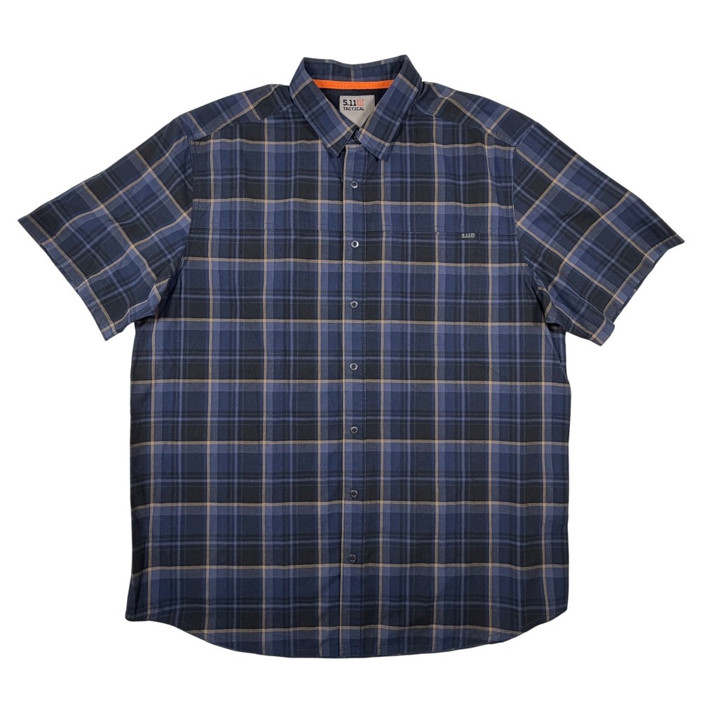 5.11 Tactical Mens Large Blue Plaid Short Sleeve Button Down Shirt Mesh Yoke